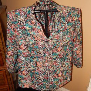 Christopher & Banks Button Front Blouse - Top~~ Size XL~ Multi-Color~ 3/4 Sleeve